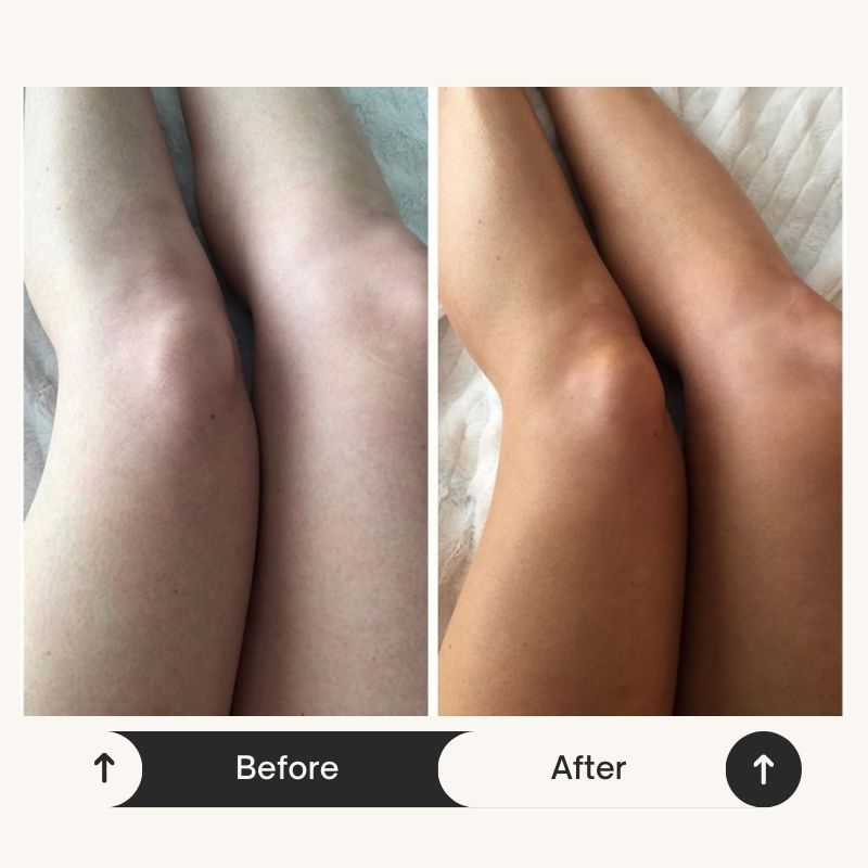 before and after results with professional strength DHA self tanner mousse