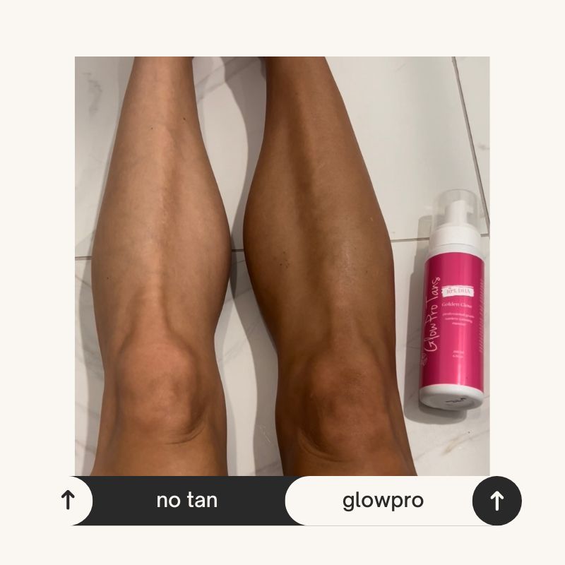 before and after results with professional strength DHA self tanner mousse